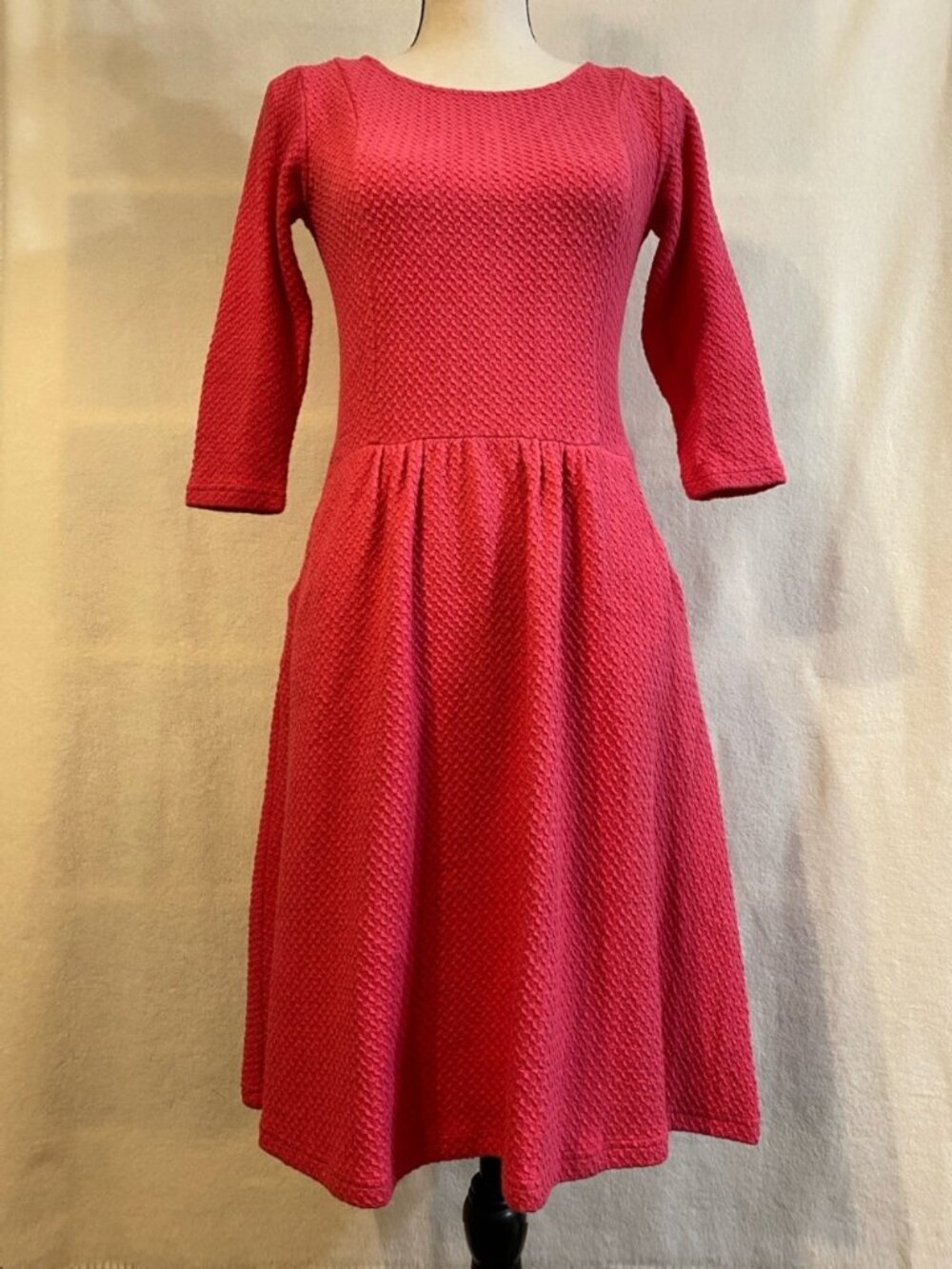 Matilda Jane coral pink Virginia textured fit flare long sleeve dress